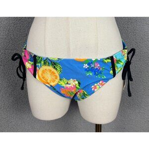 Bar III Women's Tropical-Print Shirred Bikini Bottom Draw String Multi Med NWT's